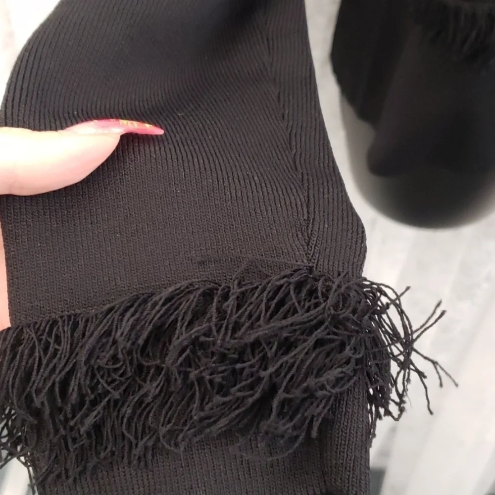 Black Sweater Cardigan with Fringe - Picture 3 of 5